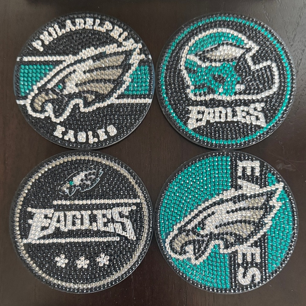 🦅 Philadelphia Eagles Diamond Art Coasters – Set of 4 w/Metal Display Holder